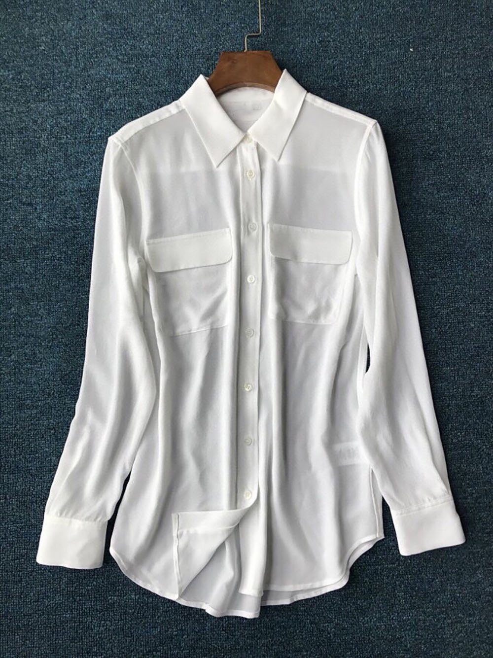 Ladies Silk Solid Color Basic Style Blouse Shirt Top